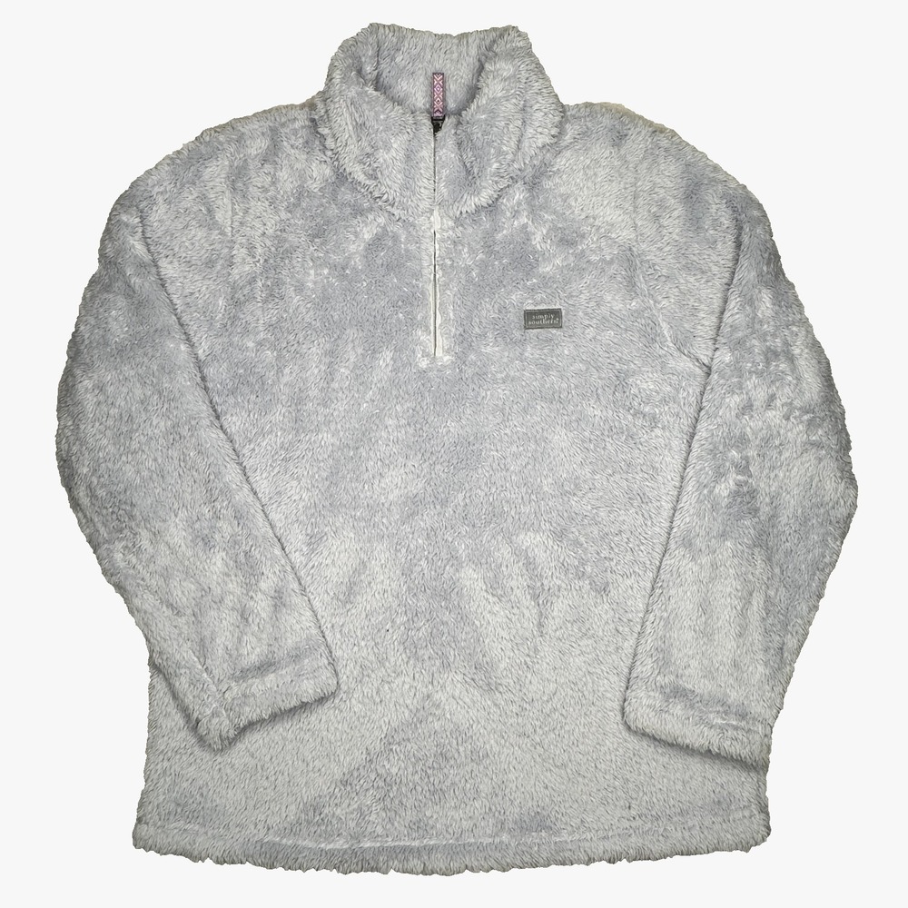 Simply Southern 1/4 Zip Pullover Sweater Womens M Gray Sherpa Fleece Cozy Plush